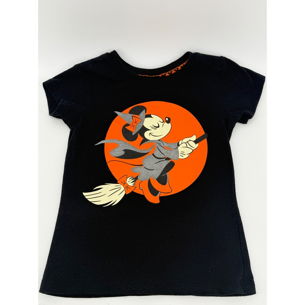 Disney‎ Minnie Mouse Witch Halloween T-Shirt Size 4/5 Cotton Black Orange Spooky